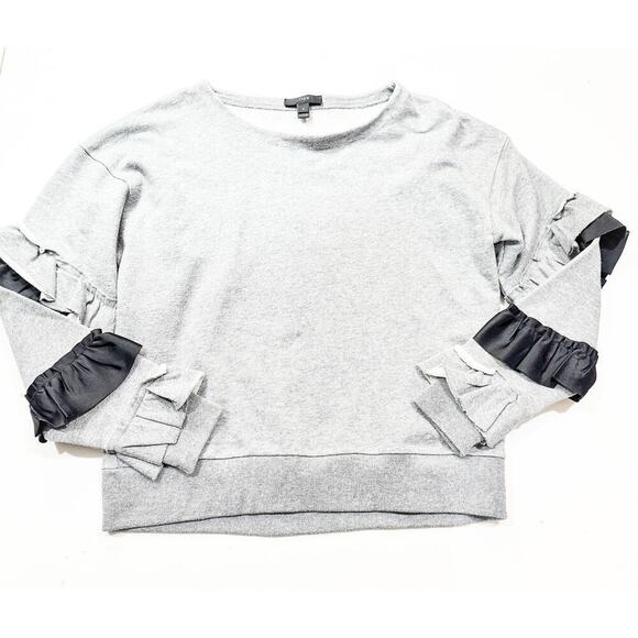 J. Crew Tiered Ruffle Sleeve Crew Neck Sweater Gray Size Small - Picture 1 of 7